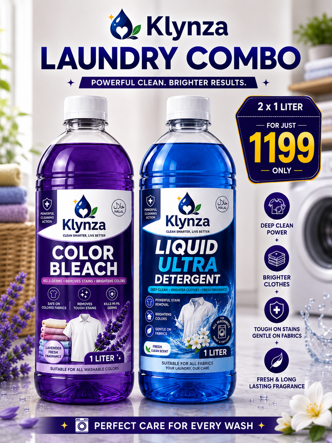 Klynza Laundry Combo – Color Bleach + Liquid Ultra Detergent Bundle