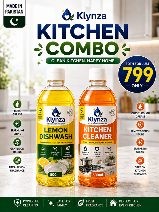 Klynza Kitchen Combo – Kitchen Cleaner + Lemon Dishwash Bundle